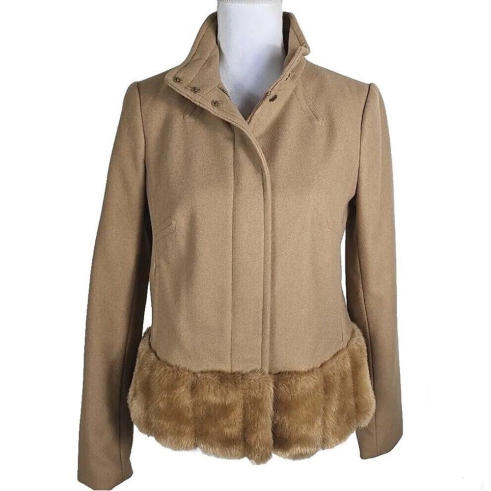 Banana republic wool tan Jacket with fur trim